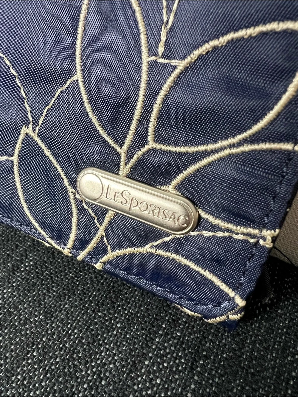 LeSportsac Navy Trifold Wallet with Embroidered Lead Pattern Nylon